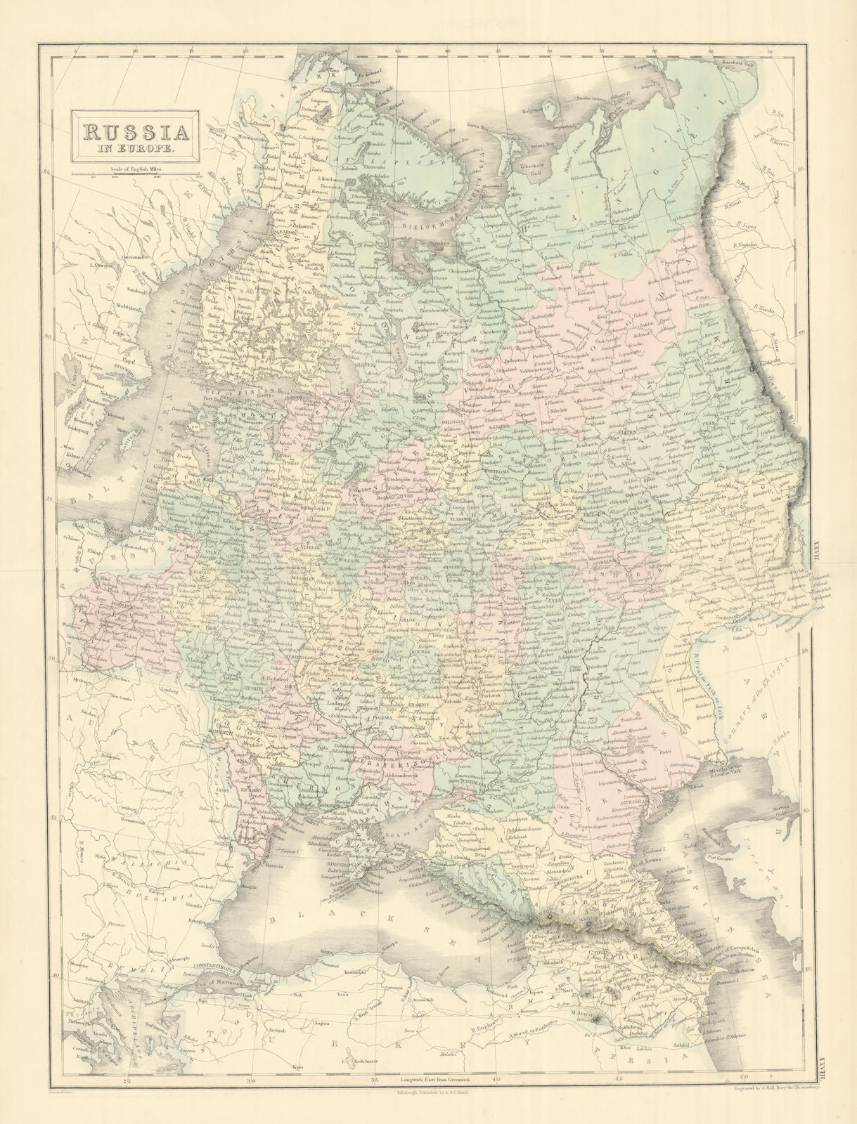 Russia in Europe by SIDNEY HALL 1854 old antique vintage map plan chart